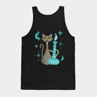 Mid-Century Modern Mischievous Cat with Genie Lamp Tank Top